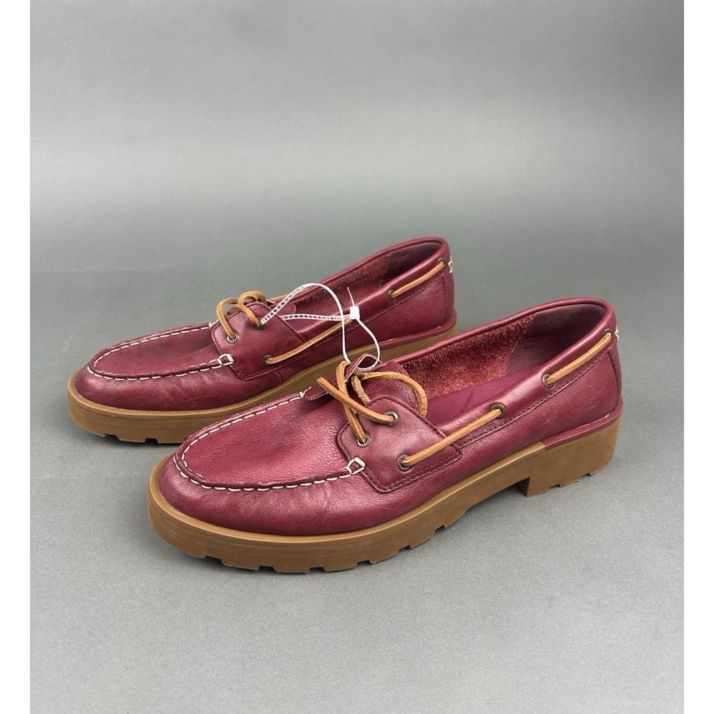 Sperry Boat Shoes Women 12 Burgundy Leather Lug Sole Platform STS89098